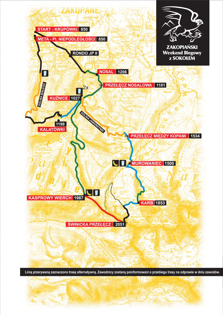 Mapa trasy VIII Wysokogórskiego Biegu im. dh. Franciszka Marduły
